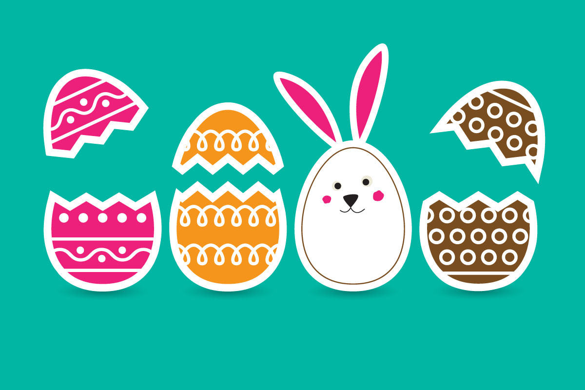 ilustración huevos de pascua y conejo