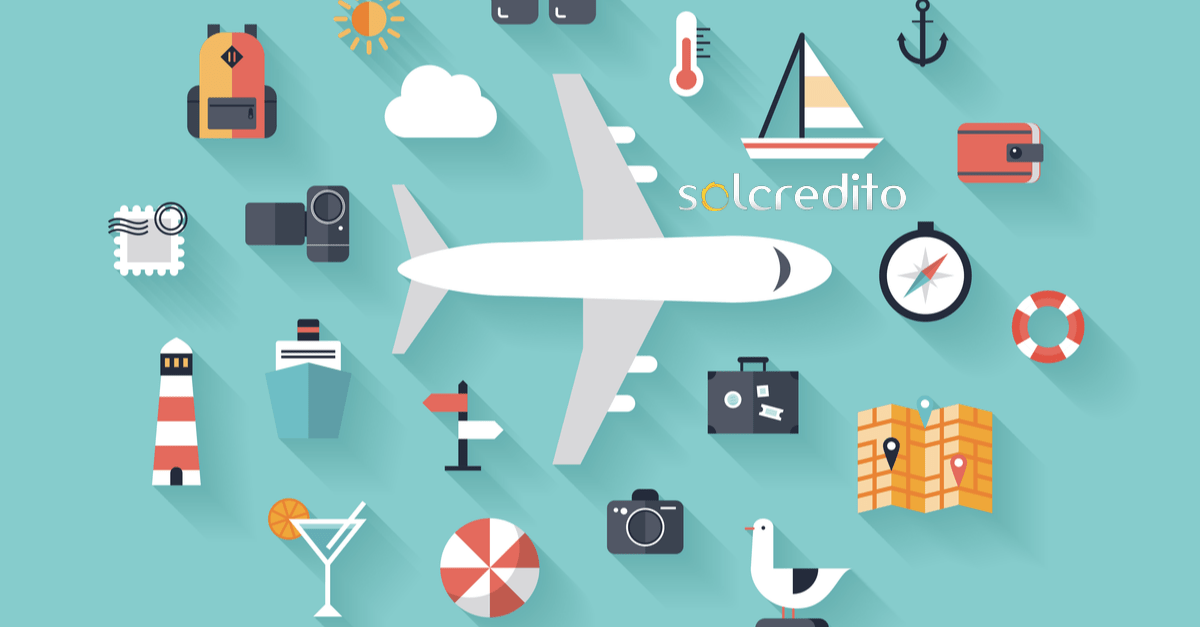 ilustracion de un avion y otros objetos de vacaciones